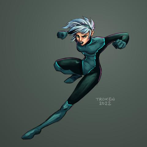 Superheroine in a dynamic pose.