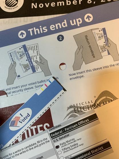 Voter ballot with I voted sticker