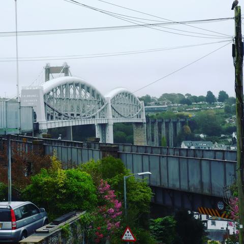 A view of the Royal Albert Bridge, which is the rail bridge over the River Tamar between Saltash and Plymouth.