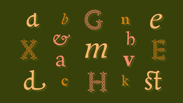 Some close-up letters of different typefaces.