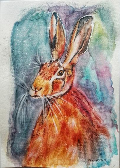 Summer's End - Hare study in Gansai Tambi watercolour.