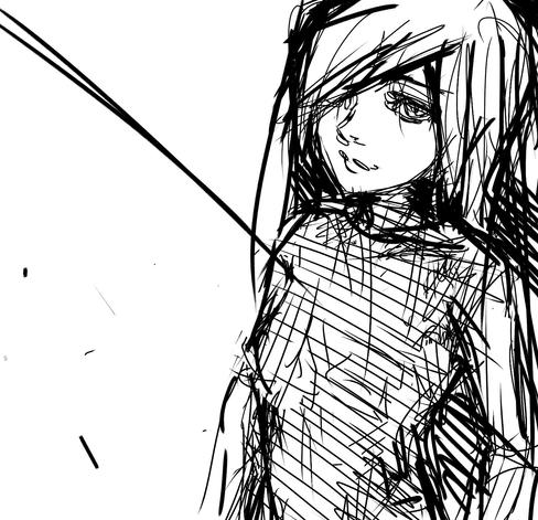 Quick sketch of a lady with hair over one eye.