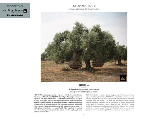 Two wooden shelters hanging from an olive tree