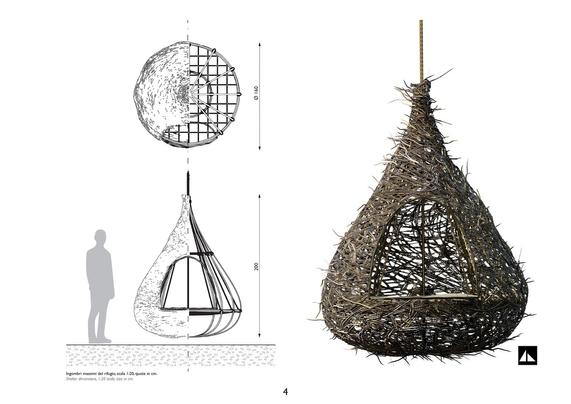 scheme of a wooden hanging shelter; modeled and rendered in Blender