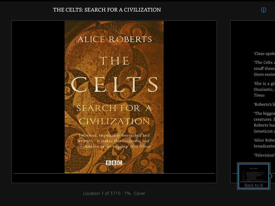 Cover photo of Alice Roberts’ book “The Celts: Search for a Civilization” inside the Kindle app.