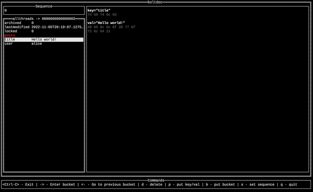 Screenshot showing boltdoc terminal user interface