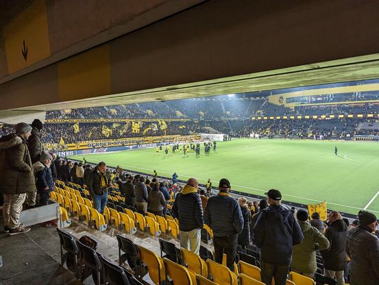YB Mannschaft feiert Sieg mit Fans