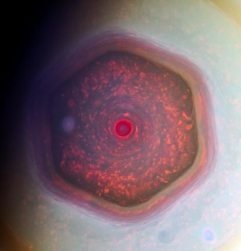 Saturn's North polar hexagon in near-infrared false color