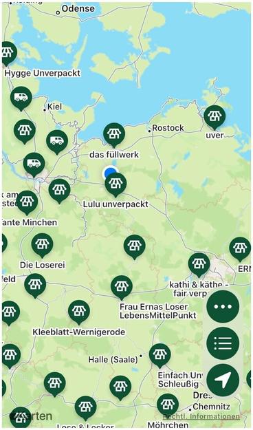 Deutschlandkarte der nationalen Unverpacktläden.