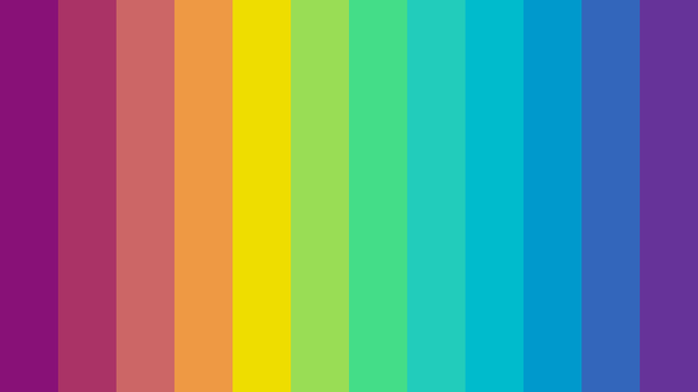 Twelve bands of colour ranging from red to purple with smooth changes in perceived brightness