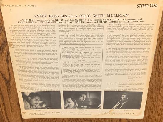 “annie ross sings a song with mulligan!” back cover