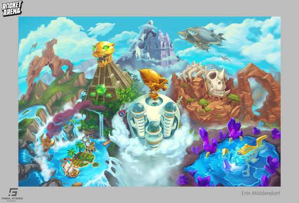 a big map showing the different world areas of Rocket Arena