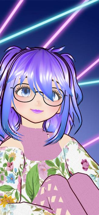 A VTuber Avatar on a laser background.