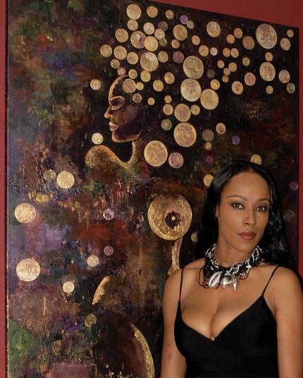 ArtistCaroleJMcCoy with her painting “BlissOnArrival “  Art