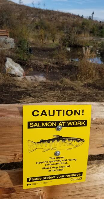 Salmon at work sign.