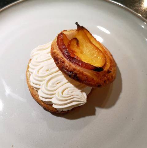 food with cream and fruit