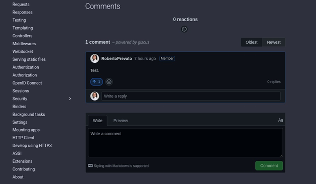 A picture of the commenting system provided by Giscus, in a MkDocs site.