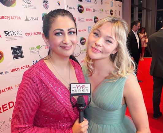 Sabrina Rani Furminger and Taylor Hickson on the UBCP / ACTRA Awards Red Carpet.