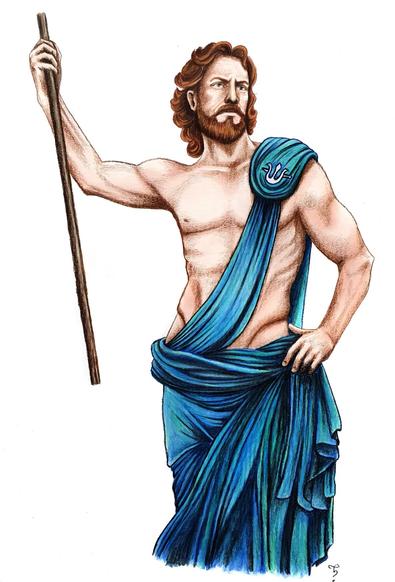 A man standing like a statue, wrapped in a cloth.