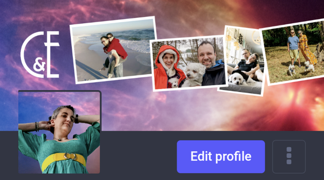 This accounts current header. NASA Webb's telescope photo background (The protostar within the dark cloud L1527, shown in this image from NASA’s James Webb Space Telescope Near-Infrared Camera (NIRCam), is embedded within a cloud of material feeding its growth.). C&E logo and family photos over space background. Profile photo matches space background with @Ammi in a teal dress.