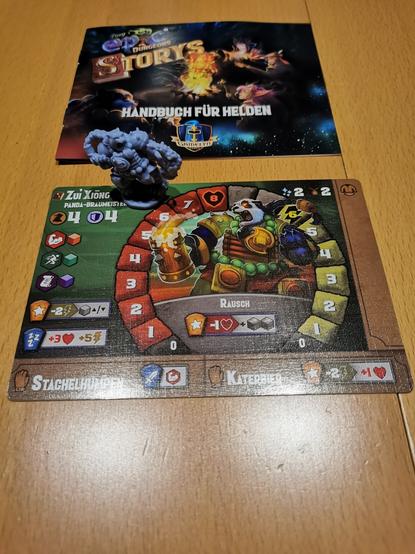 Heldentabelau und Figur Panda Braumeister von Tiny epic dungeons Stories
