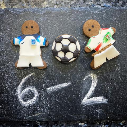 Gingerbread footballers England verses Iran - FIFA World Cup 2022 Final Score 6-2