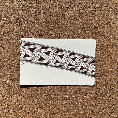 Zentangle art created by Jenn Brayton CZT36, Phi tile with burgundy ink