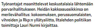 Kuvakaappaus artikkelista, jossa kerrotaan tootissani mainitseman tahon haaveilevan tällaisesta hallituskokoonpanosta seuraavaksi.