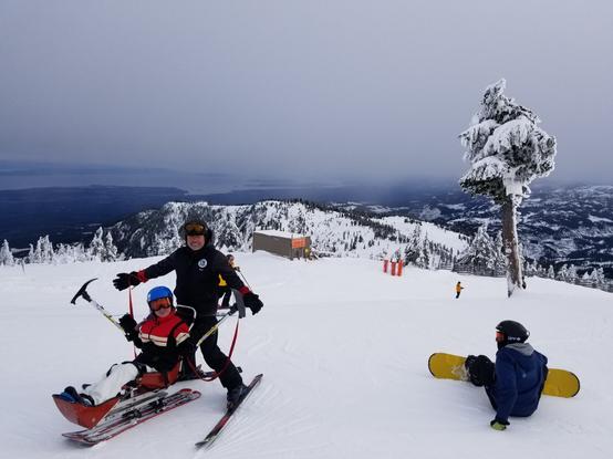 View from atop Eagle lift summit at Mt. Washington, in adaptive sitski, with my instructor.