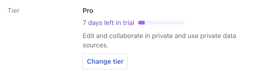 screenshot that says Tier: Pro, 7 days left in trial