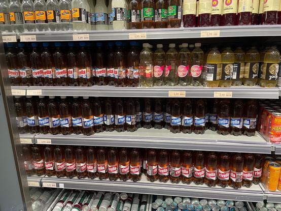 A large choice of Rivella in the supermarket