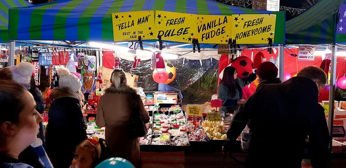 Edible dulce seaweed and Yella Man honeycomb for sale at concession stand at Christmas Fair in Comber Northern Ireland