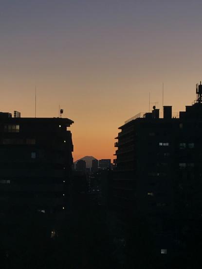 Mt. Fuji in between two buildings