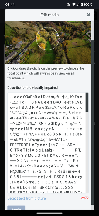 Screenshot of my phone with garbled description text