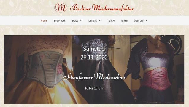 Screenshot Berliner Miedermanufaktur
Schaufenster Modenschau Samstag 26.11.2022, 16 bis 18 Uhr