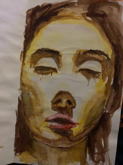 Gezicht, gemaakt in aquarel-geeltinten