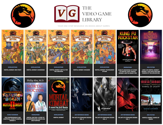 A series of 14 covers of #MortalKombat books from The Video Game Library