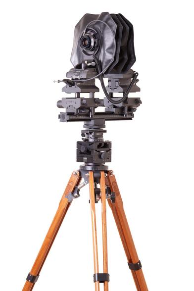 Cambo view camera, atop Arca Cube head, atop Ries tripod