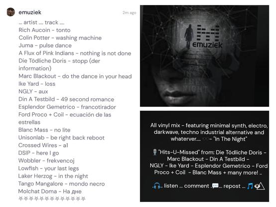 All vinyl DJ mix. Featuring underground electronic, minimal synth playlist. Bands like Coil, A Flux of Pink Indians, Esplendor Geométrico, Juma, Die Tödliche Doris, Ike Yard, Lowfish, Tango Mangalore, Molchat Doms. Thank you for listening. Love from Oslo.