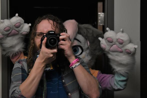 Me hiding from my inner furry while Candy jumpscares me from behind