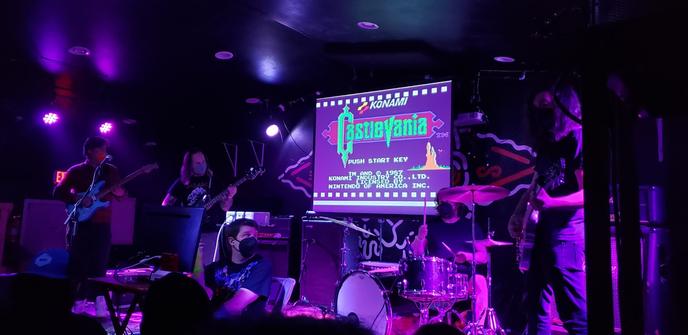 The band Bit Brigade, and the opening screen of NES classic Castlevania.