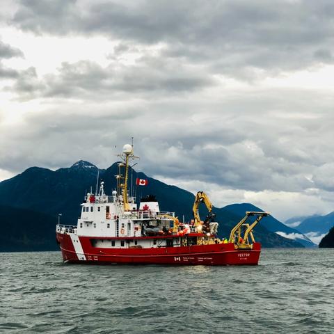 The Canadian Coast Guard ship The Vector in Bute Inlet, in Oct 2021