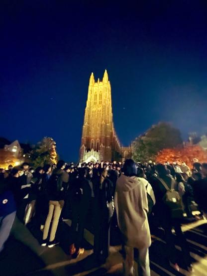 Crowds of students gathered in front of Duke Chapel for a vigil