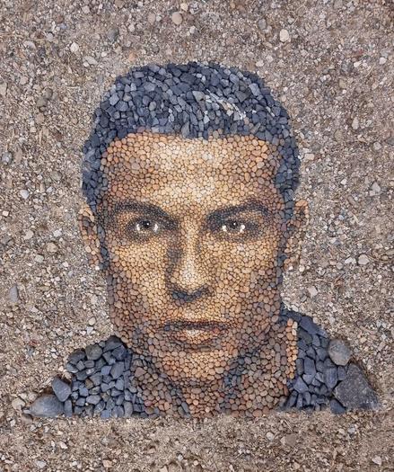 Streetart: Portrait Made From Stones - Ronaldo - Footballplayer
