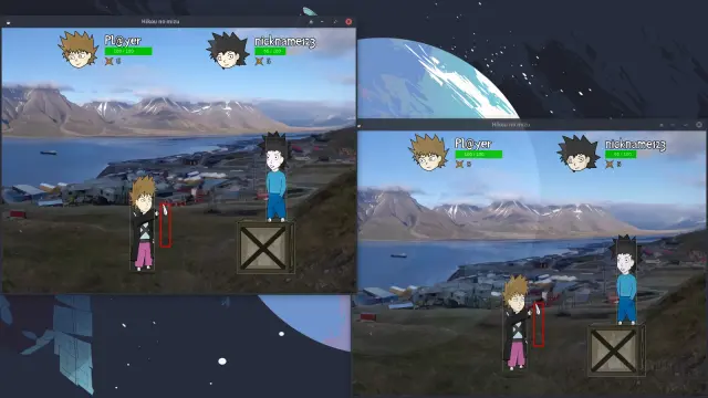 Two clients connected to a server on the same localhost, for a 2 player versus fight.