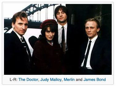 L-R: The Doctor, Judy Malloy, Merlin, and James Bond.