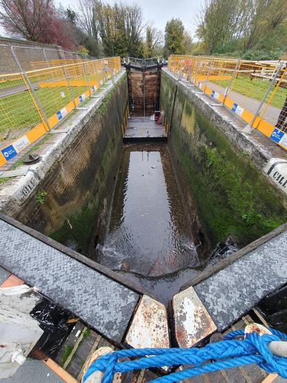 Lock that has been emptied of water, ready to receive new sets of doors.