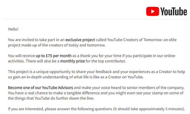 An invitation to a YouTube Creators of Tomorrow project...