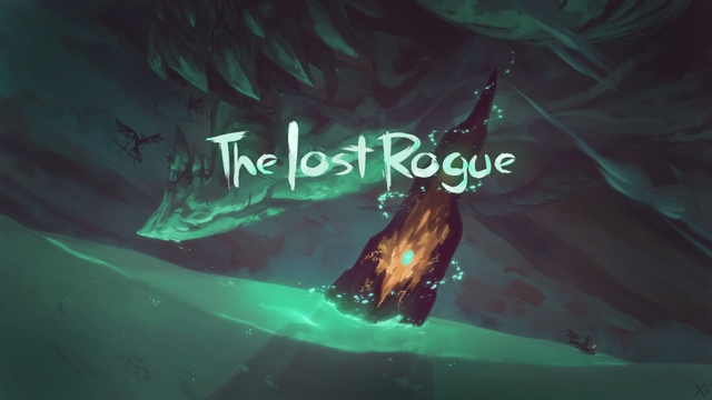 Key concept title for The Lost Rogue, picturing a boat approaching an inlet in a lake while a giant dragon flies nearby
